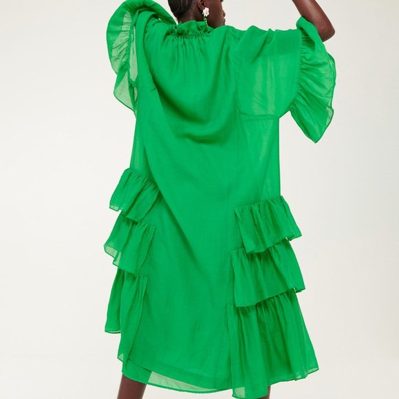 Iris Apfel X H&M MEDIUM Long Flounced Tassels Oversized Green Maxi Dress SMALL - Picture 7 of 10